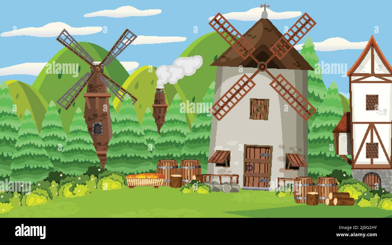 Medieval town scene background illustration Stock Vector Image & Art ...