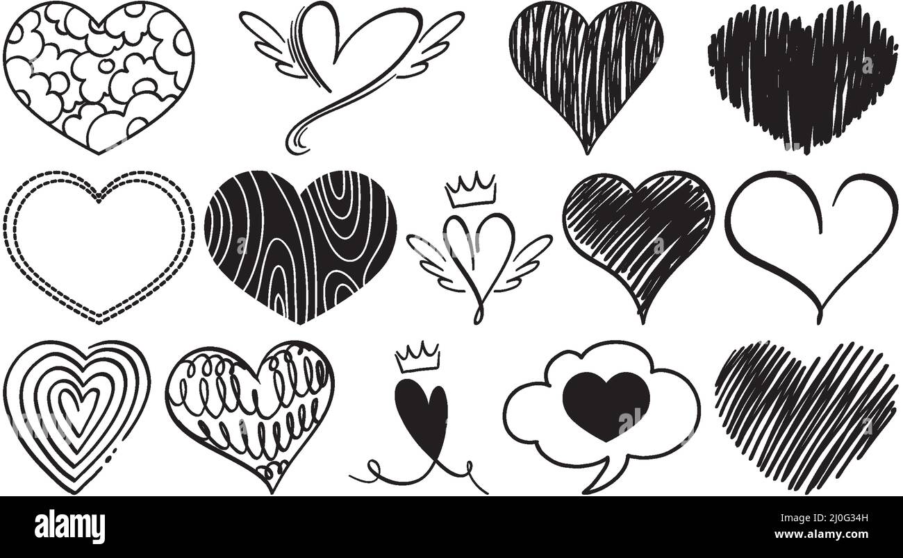 Black hand drawn hearts set illustration Stock Vector Image & Art - Alamy