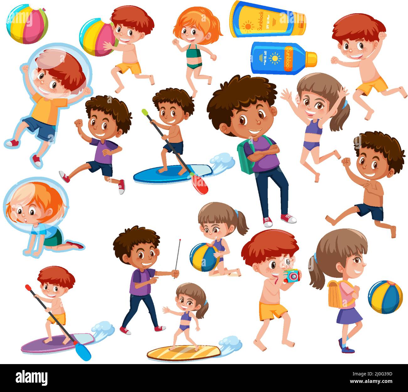Collection of many kids doing different activities illustration Stock ...