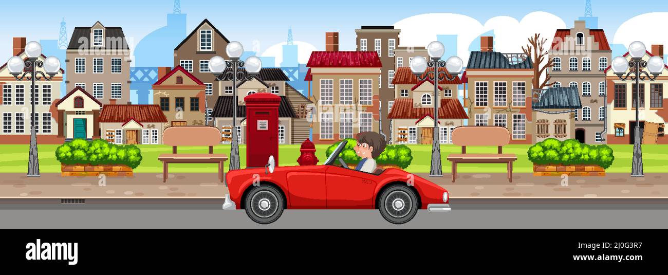 Classic car drived in the city illustration Stock Vector Image & Art ...