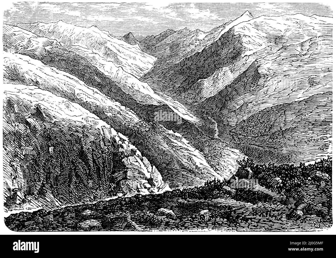 Karkit valley (high valley in Kargil countryside, northeast of Srinagar), , E.K. (geography book, 1885), Karkittal (Hochtal in der Landschaft Kargil, nordöstlich von Srinagar), Vallée de Karkit (haute vallée dans la campagne de Kargil, au nord-est de Srinagar) Stock Photo