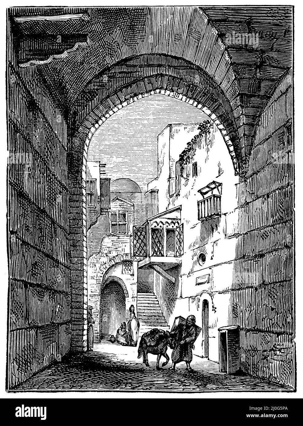 A street in Jerusalem around 1885, ,  (religion history book, 1885), Eine Straße in Jerusalem um 1885, Une rue de Jérusalem vers 1885 Stock Photo
