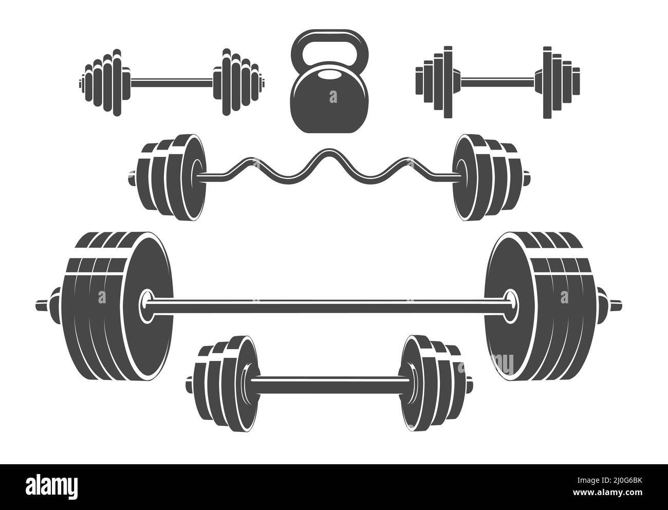 Set of sport weights for bodybuilding, fitness and weightlifting isolated on white background Stock Vector