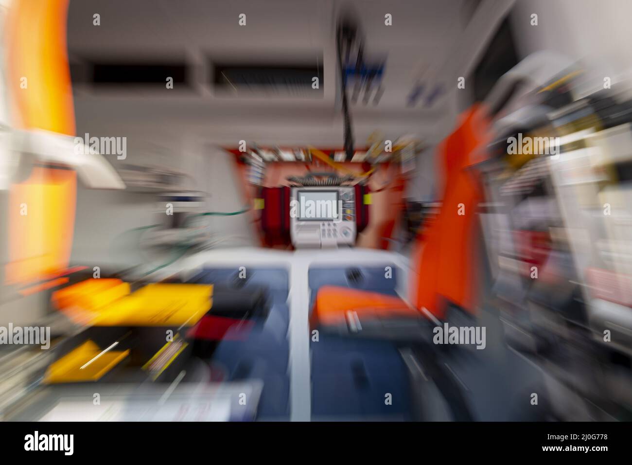 Defibrillator inside of an ambulance stock photo alamy