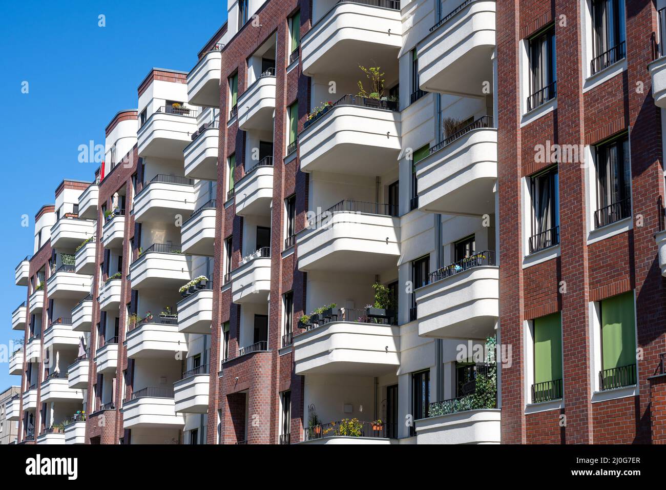 Modern apartment buildings with balconies seen in Berlin, Germany Stock ...