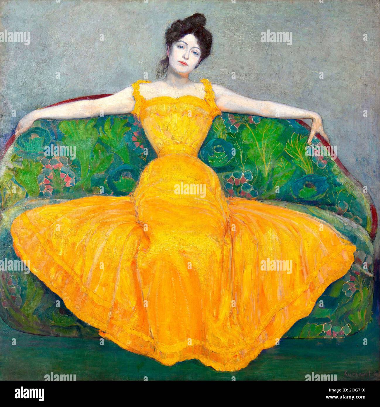 Max Kurzweil - Woman in a Yellow Dress - Iconic portrait of the artists wife Martha sat in her yellow dress - 1899 Stock Photo