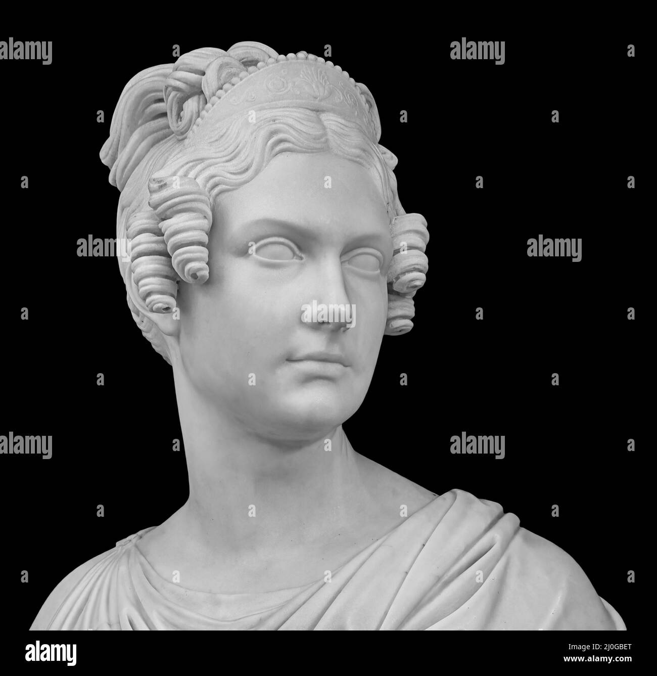 High Forehead Renaissance Ancient white marble sculpture head of young woman. Statue of sensual ...