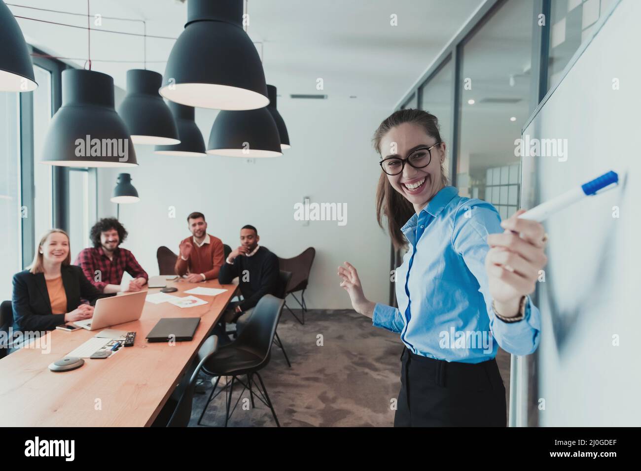 Professional Woman Leader Presenter Give Business Presentation At Professional woman leader presenter give business presentation at