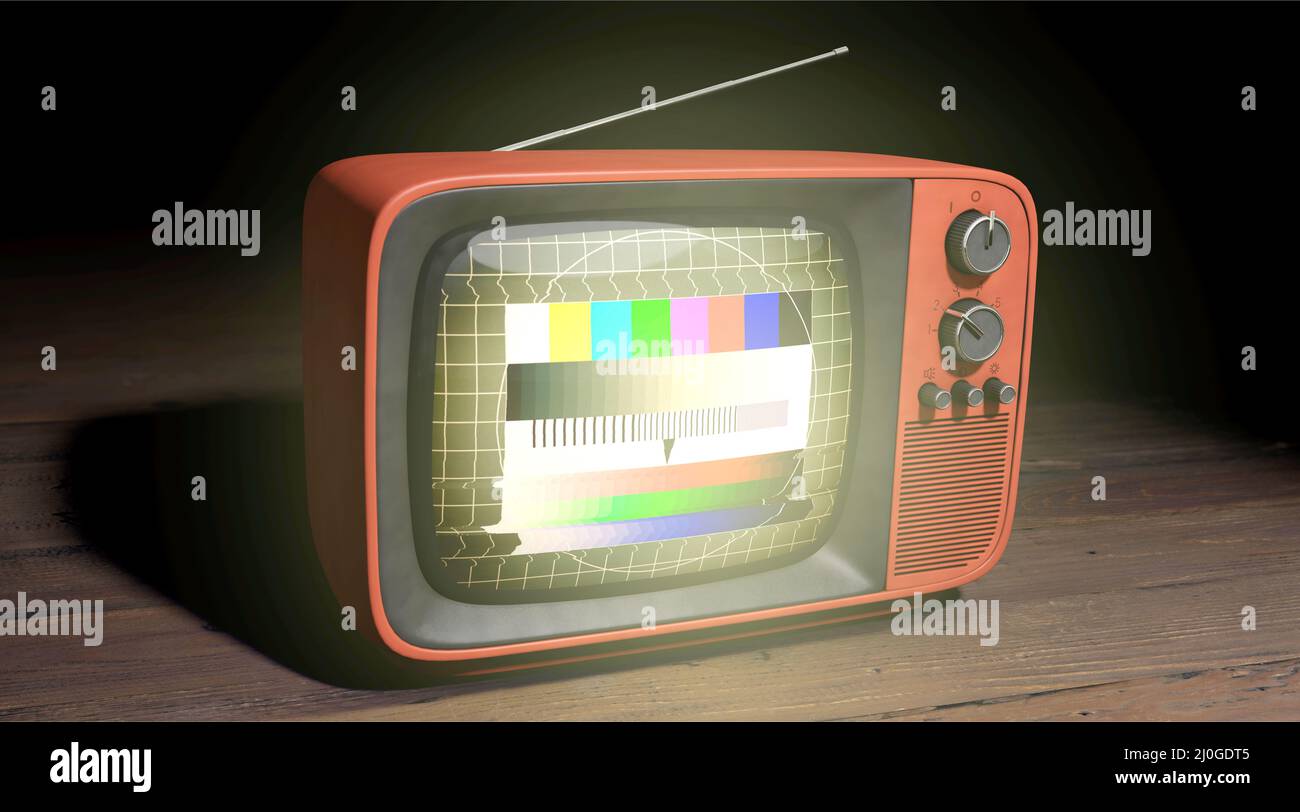 Retro TV with test image Stock Photo