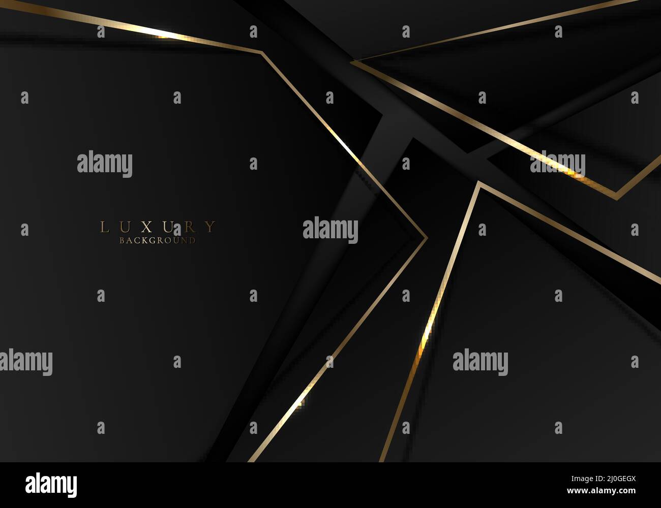 Abstract black triangles with shiny golden lines geometric on dark ...