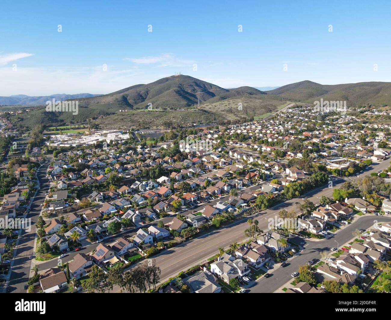 Aerial view of Carmel Mountain neighborhood with Black Mountain. San Diego Stock Photo Alamy