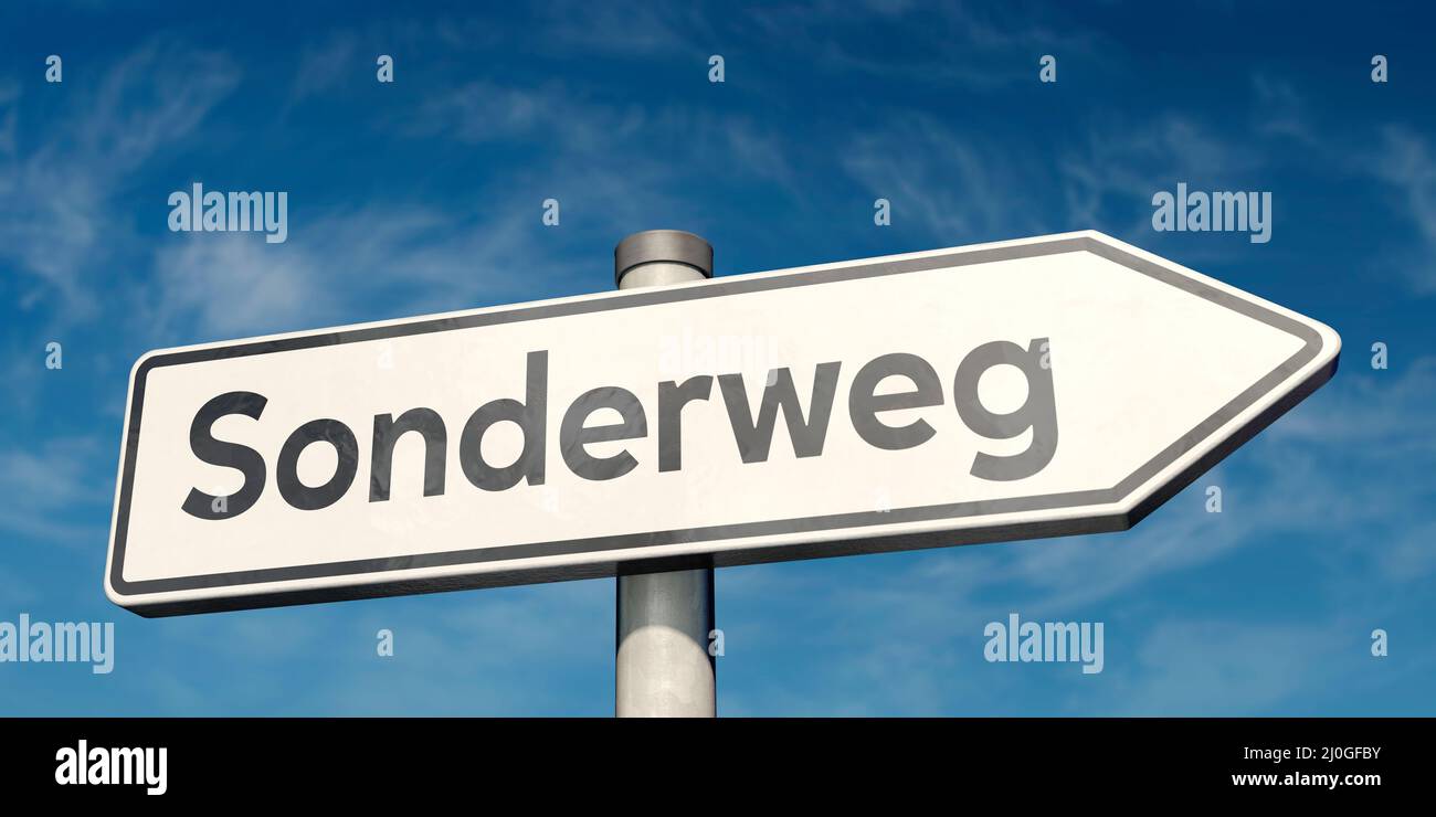 Guide post with the German word Sonderweg (special path) Stock Photo