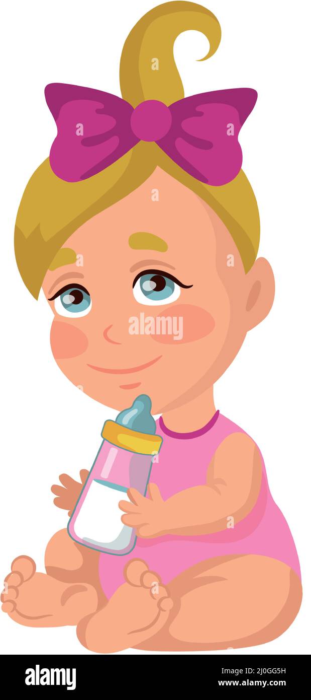 Baby girl drinking milk from a baby bottle, isolate on a white background -  Vector illustration Stock Vector Image & Art - Alamy