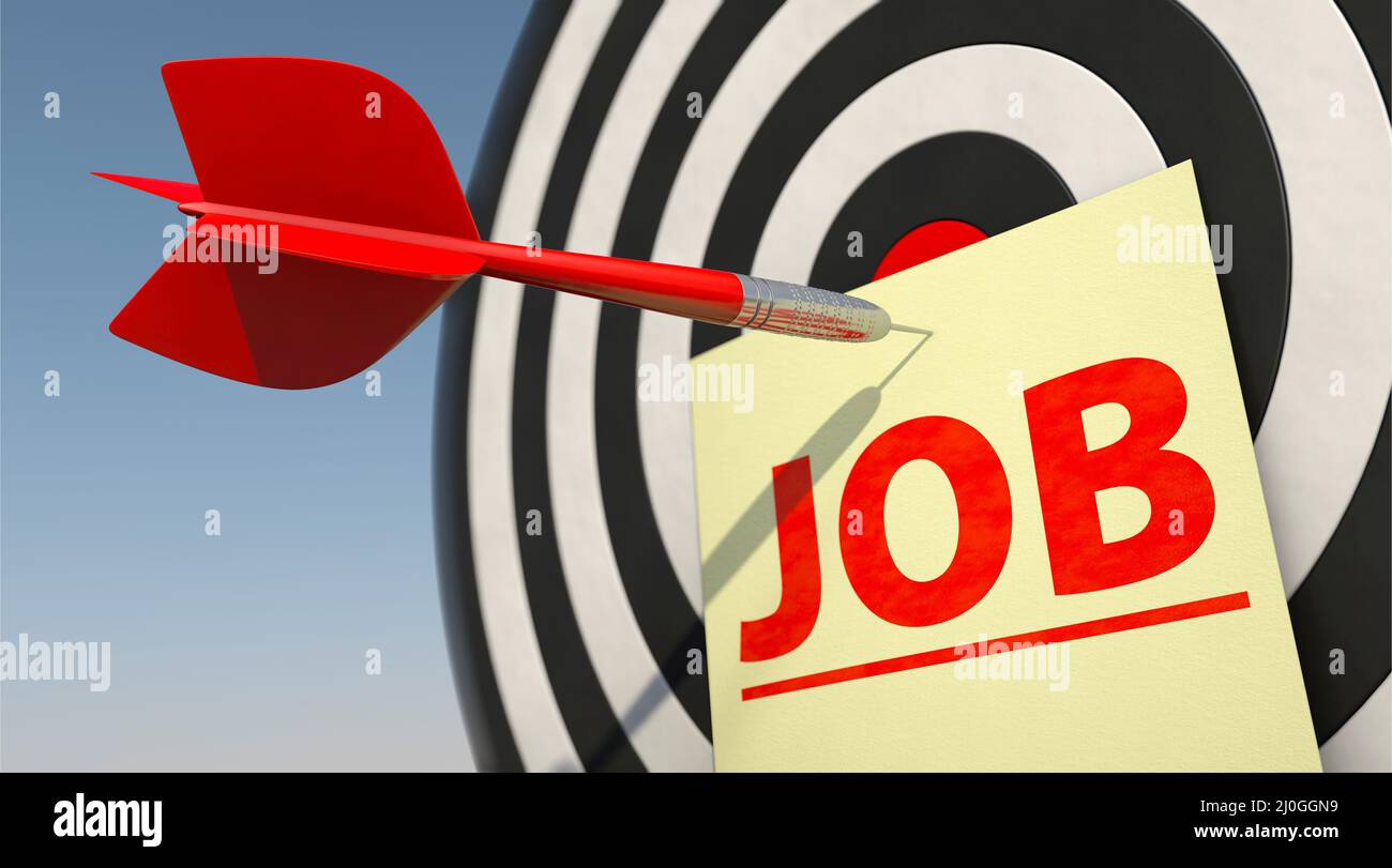 Dartboard, dart and sticky note with the word job. Stock Photo