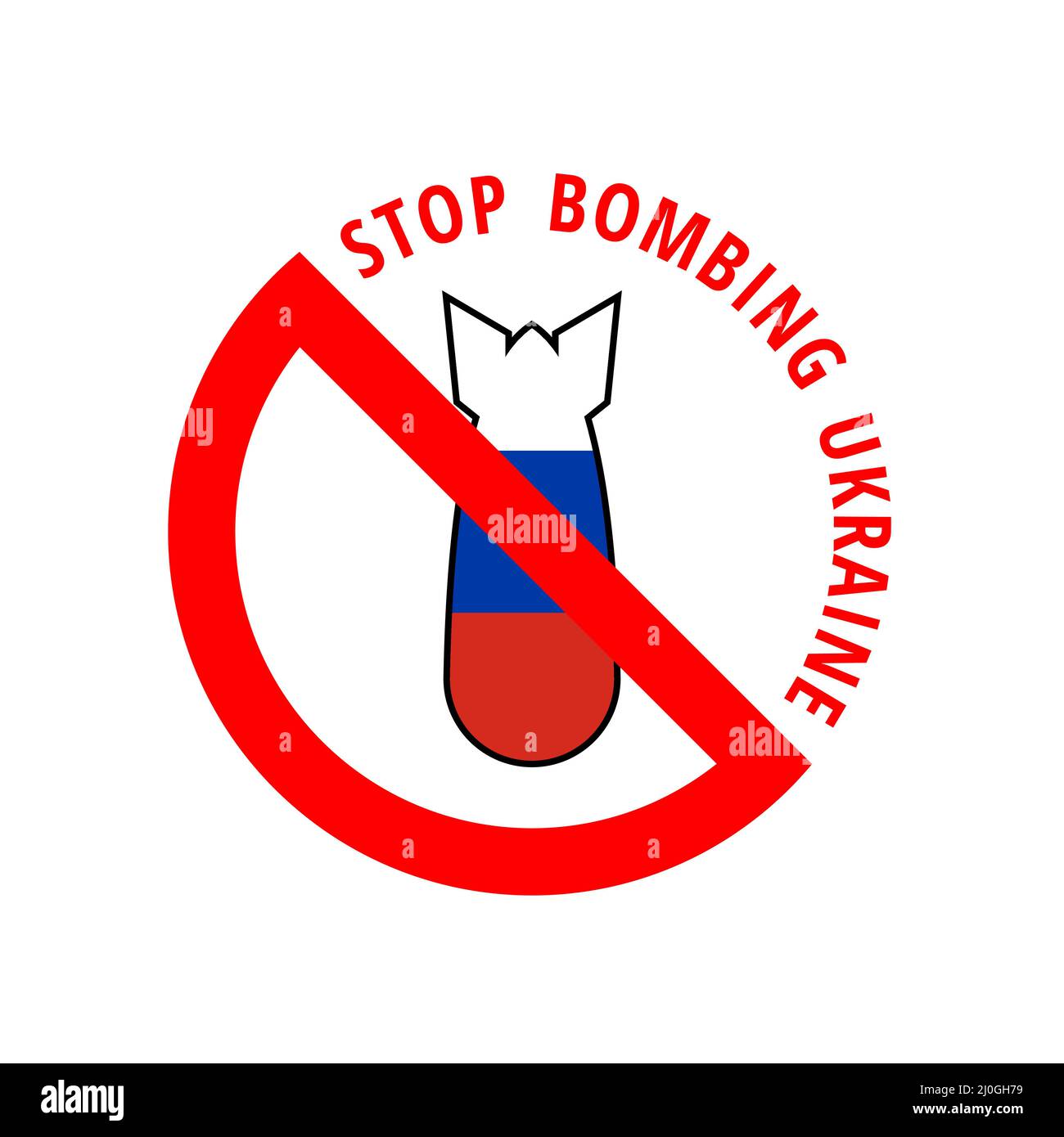 Stop bombing sign with bomb in russian flag colors Stock Vector