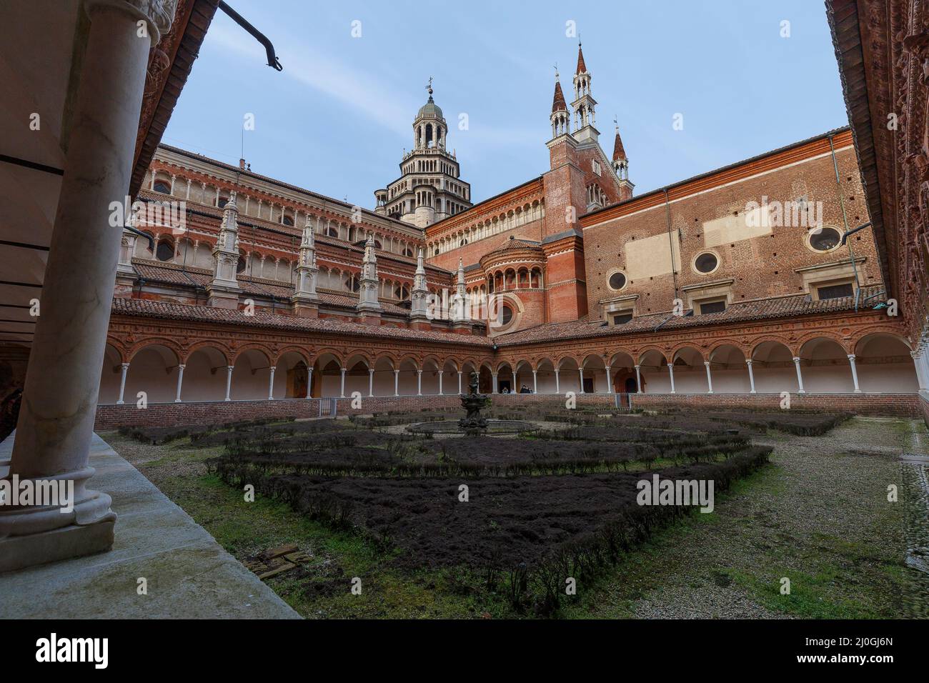 Pavia, Italy - March 12, 2022: architecture interior view of Certosa di Pavia, a famous abbey close to Pavia. Stock Photo