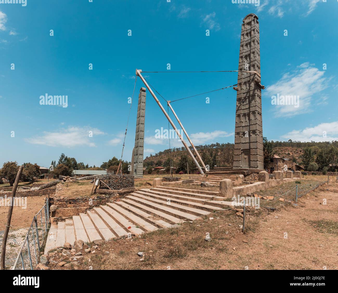 Famous ancient obelisks in city Aksum, Ethiopia Stock Photo