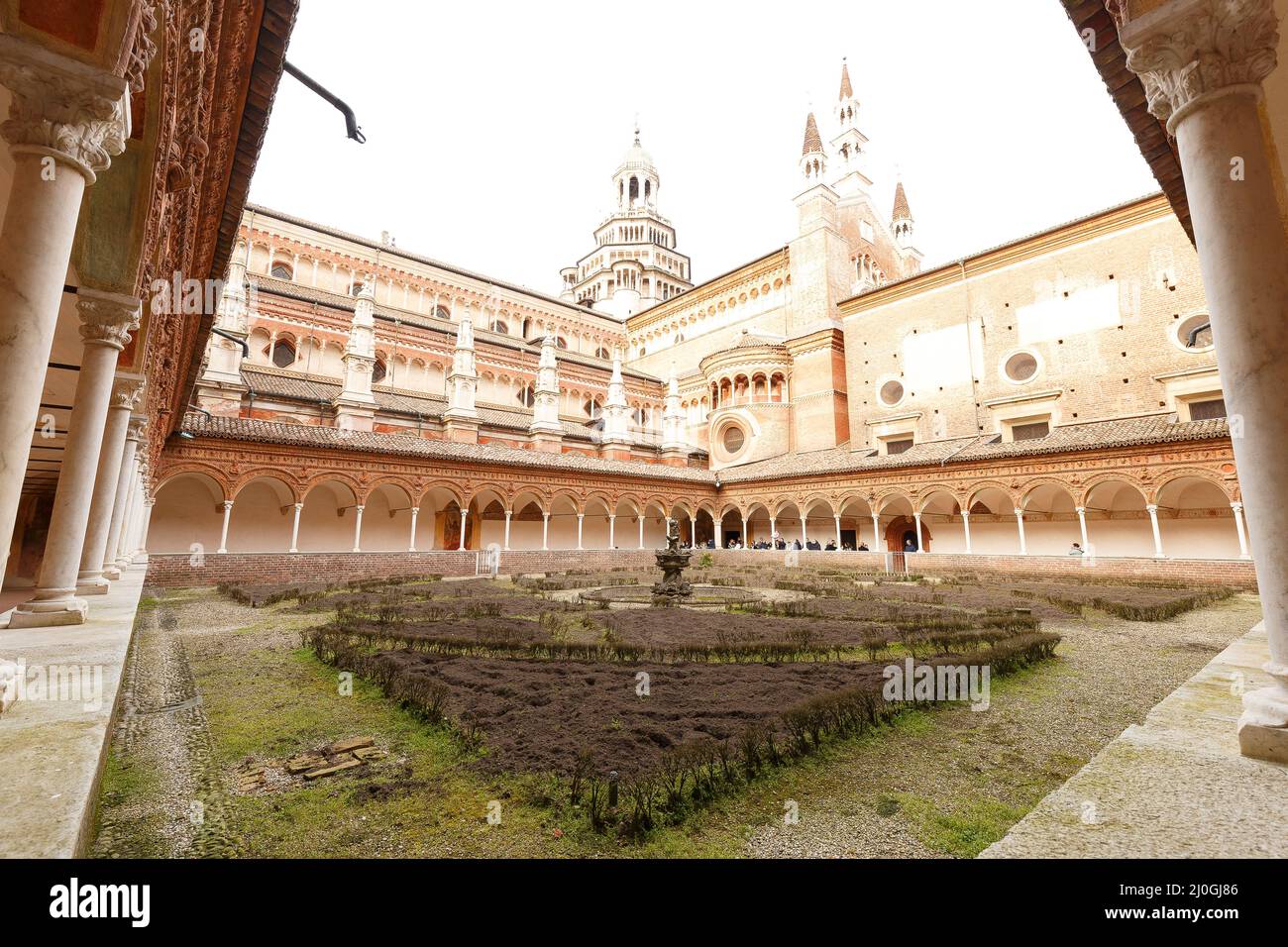 Pavia, Italy - March 12, 2022: architecture interior view of Certosa di Pavia, a famous abbey close to Pavia. Stock Photo