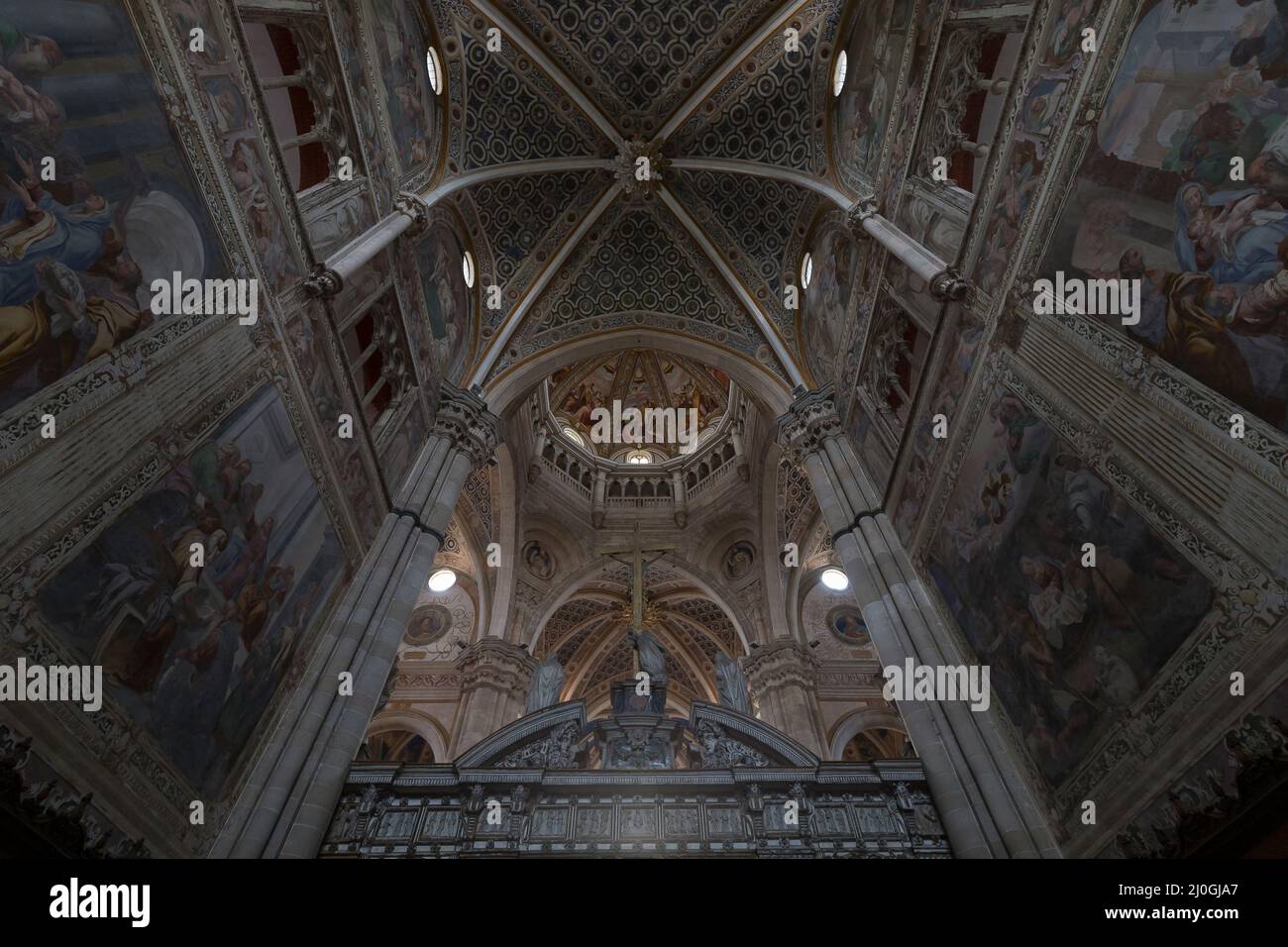 Pavia, Italy - March 12, 2022: architecture interior view of Certosa di Pavia, a famous abbey close to Pavia. Stock Photo