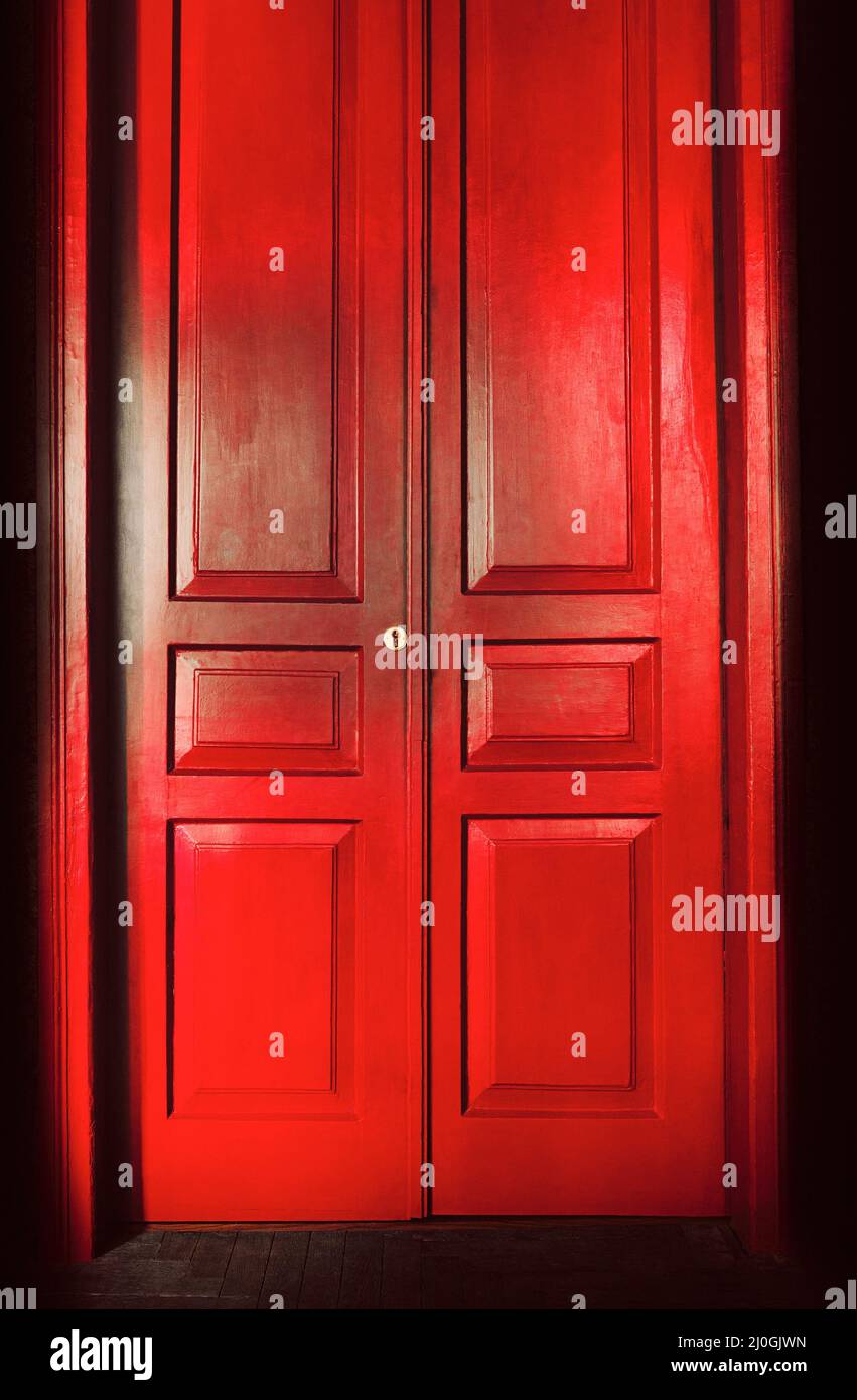 red massive vintage doors indoor. Old fashioned interior concept Stock Photo