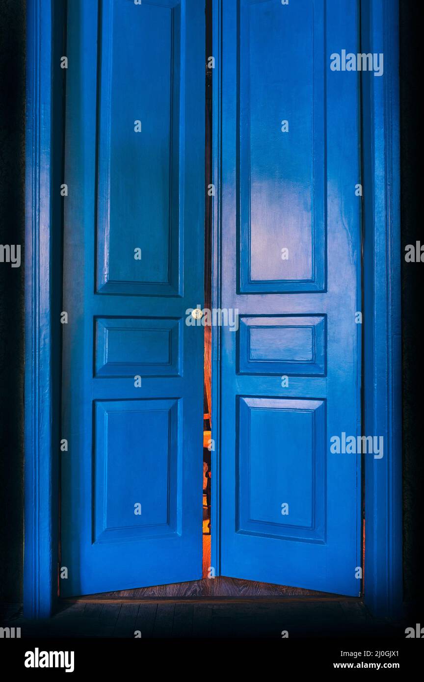blue massive vintage doors indoor. Old fashioned interior concept Stock