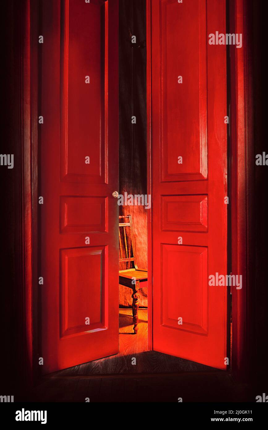 red massive vintage doors indoor. Old fashioned interior concept Stock Photo