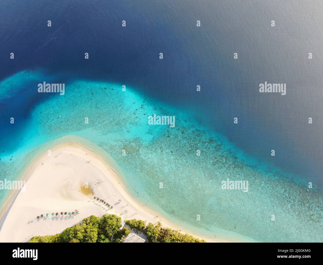 Tropical paradise atoll Ukulhas island aerial view Stock Photo