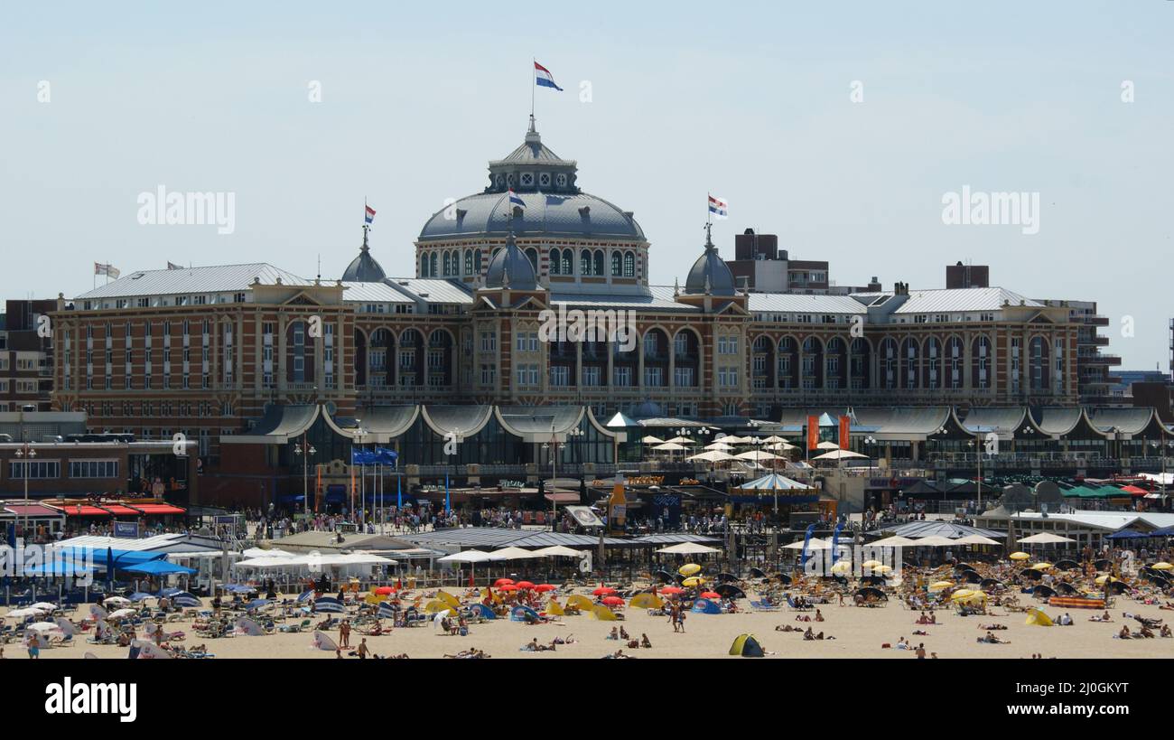 People sunbathing on the Scheveningen beach in the Netherlands Stock