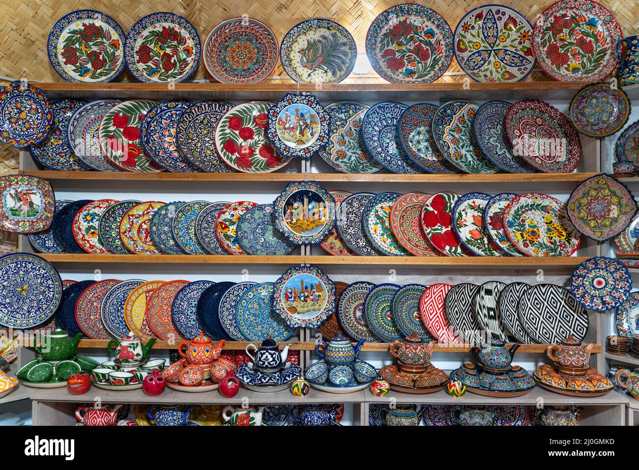 The uzbek market with traditional uzbekistan dishes in Bukhara Stock Photo