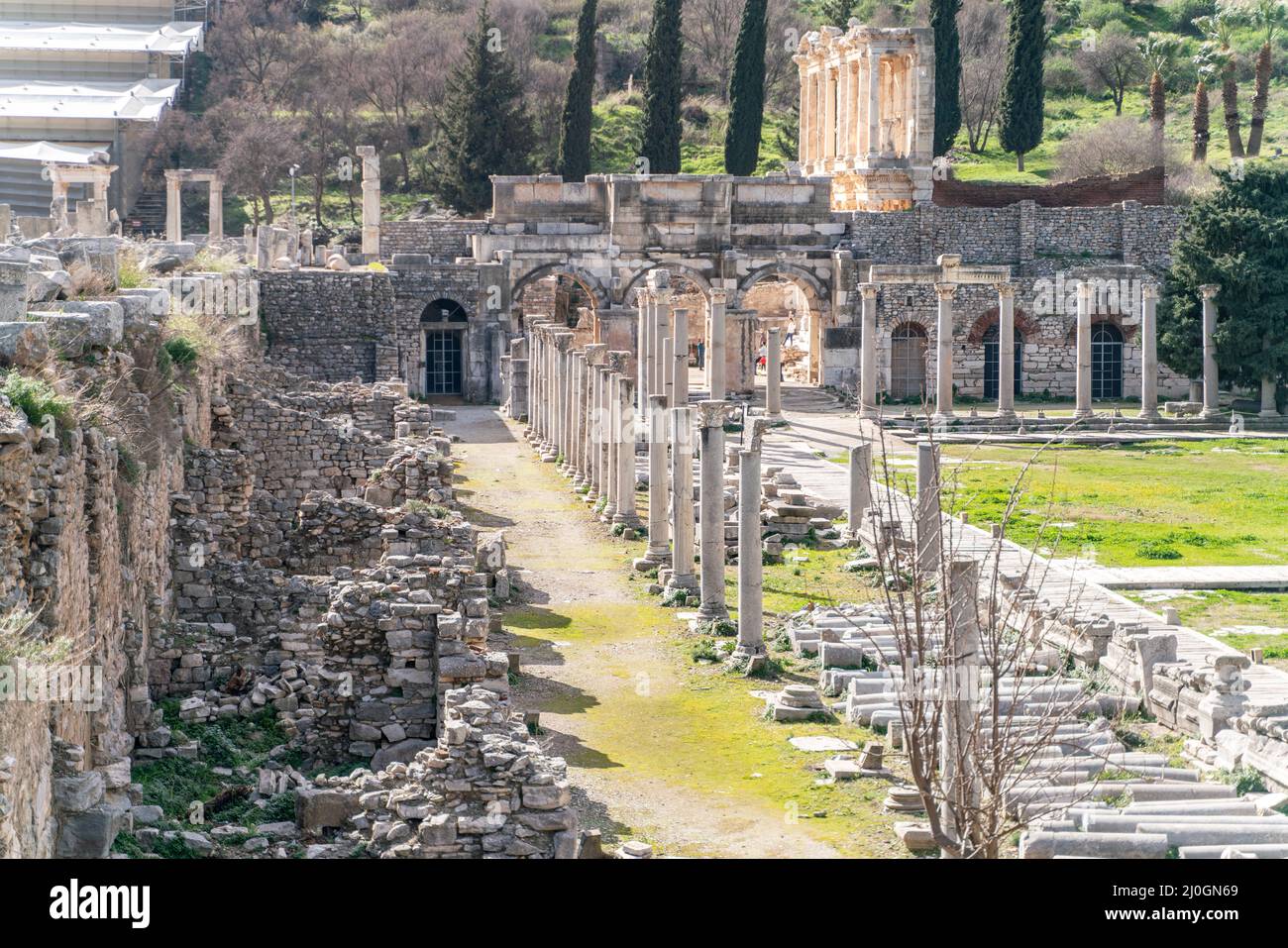Selcuk, Izmir, Turkey columns of Memmius Monument in Ephesus ruins