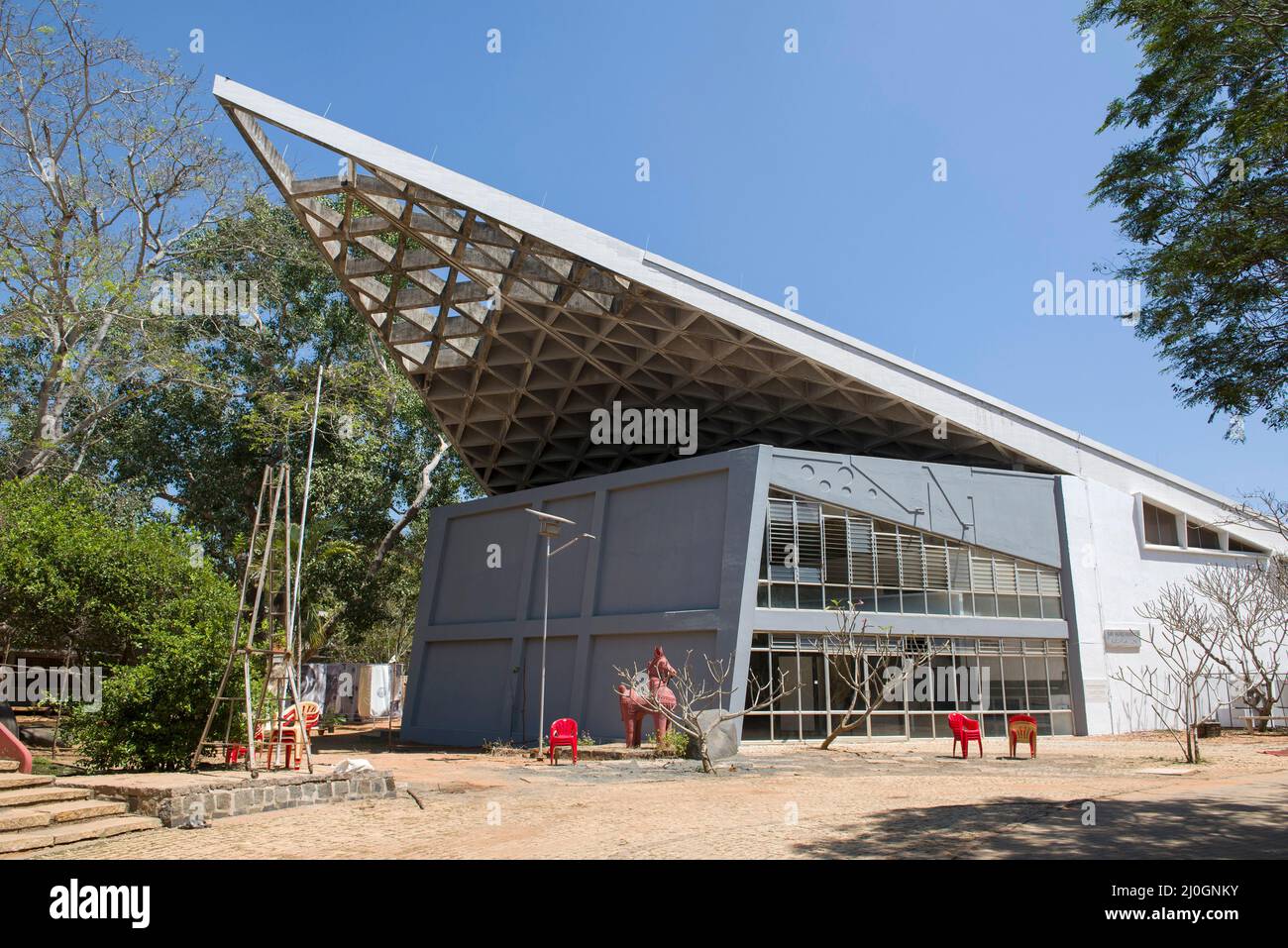 Auroville, India - February 2018: The building of the Sri Aurobindo Auditorium Stock Photo