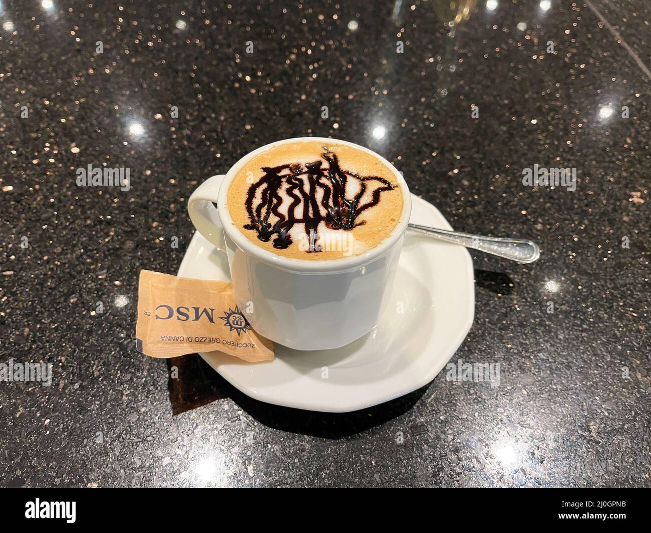 orlando, FL USA - October 11, 2021:  A delicious chocolate latte served on the MSC Cruise Ship Divina in Port Canaveral, Florida., Stock Photo
