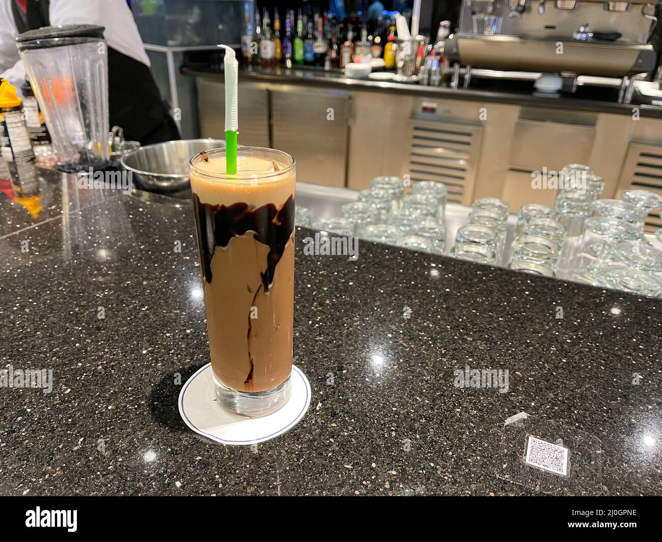 orlando, FL USA - October 11, 2021:  A delicious iced chocolate latte served on the MSC Cruise Ship Divina in Port Canaveral, Florida., Stock Photo