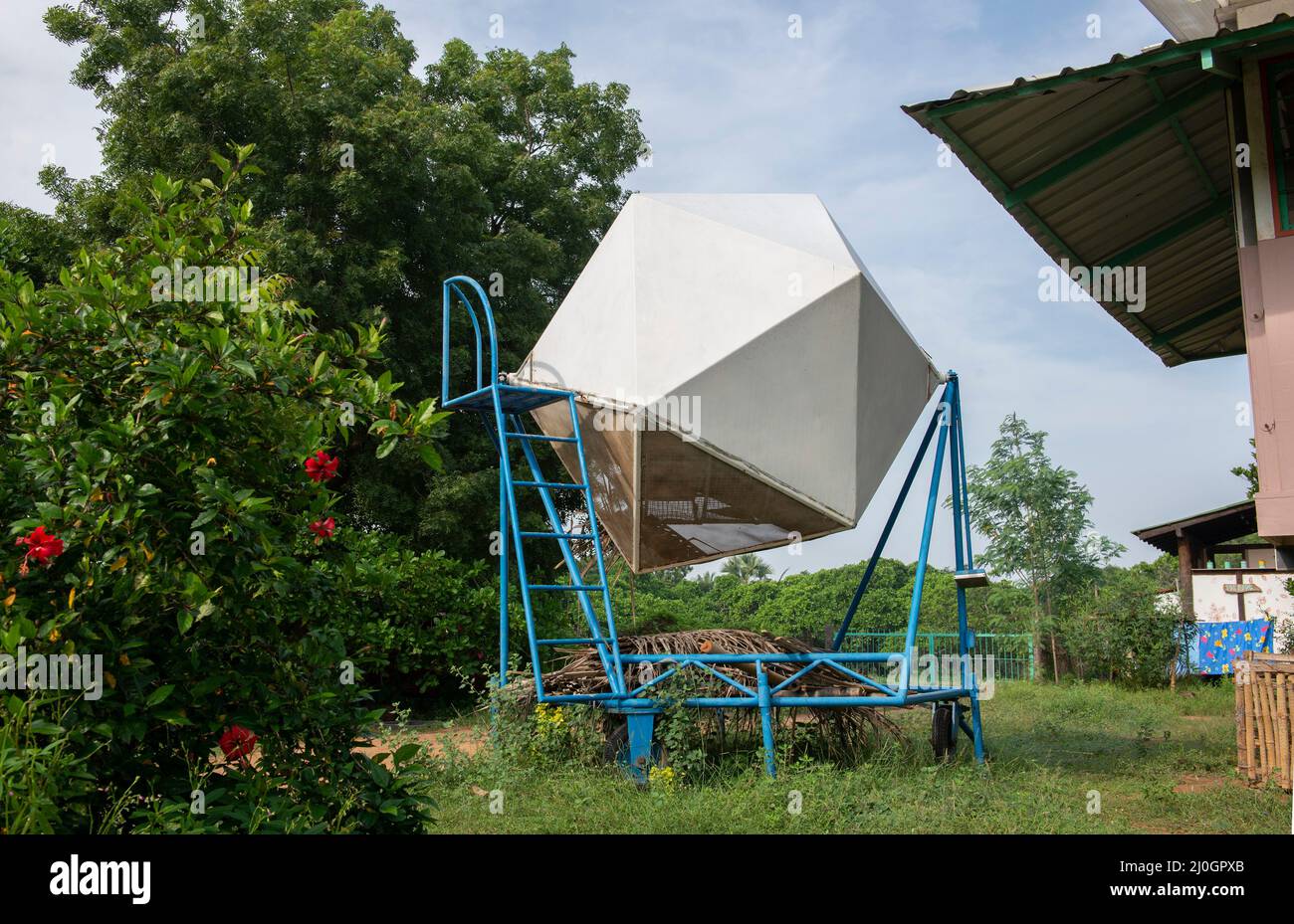 Auroville, India - November 2020: Experimental living module designed in the Eighties Stock Photo