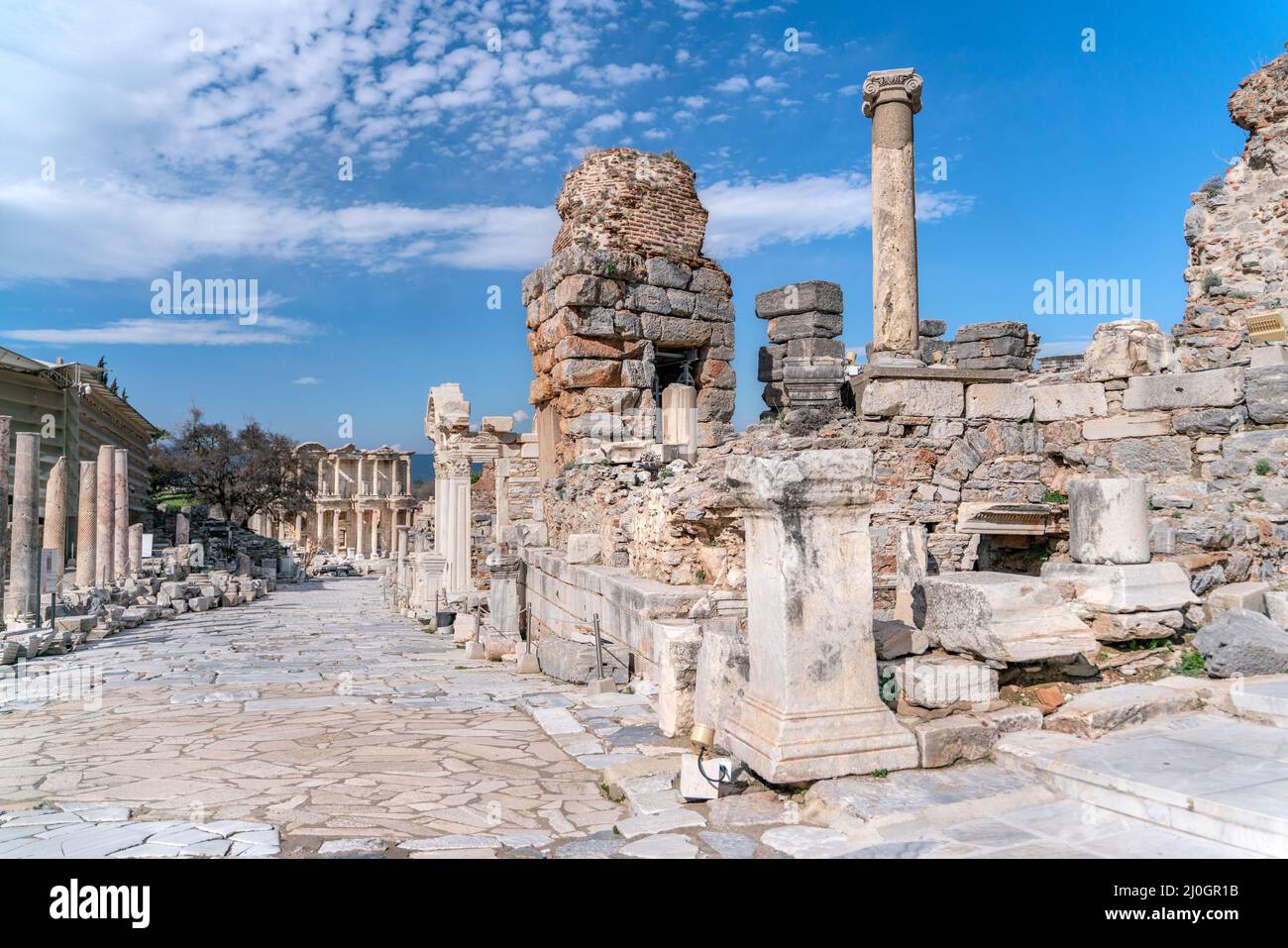 Selcuk, Izmir, Turkey - columns of Memmius Monument in Ephesus ruins, historical ancient Roman archaeological sites in eastern M Stock Photo