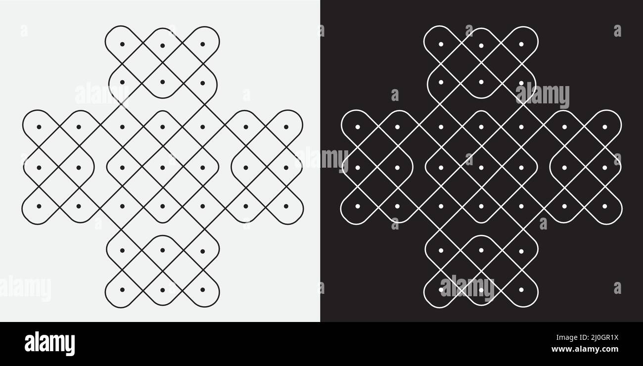 Rangoli or muggu or kolam is an art form originating in the Indian subcontinent. Patterns are created on the floor or the ground Stock Vector