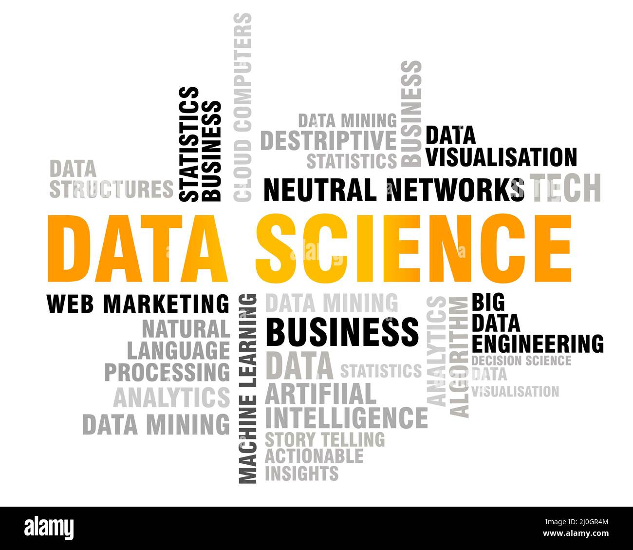 word cloud for business and marketing about Data science business , statistics and analytics etc Stock Vector