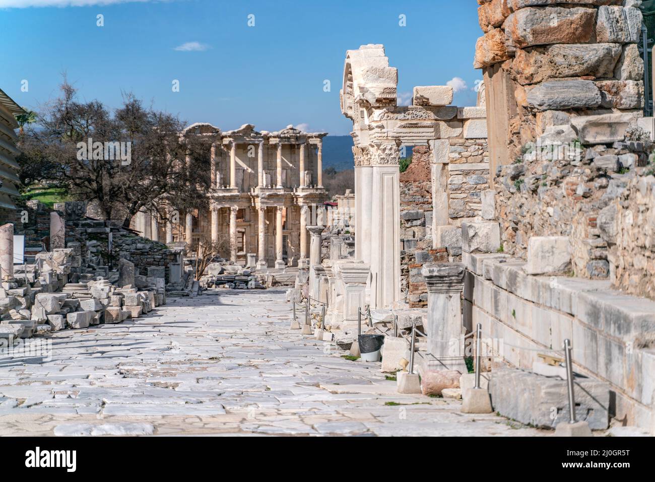 Selcuk, Izmir, Turkey - columns of Memmius Monument in Ephesus ruins, historical ancient Roman archaeological sites in eastern M Stock Photo