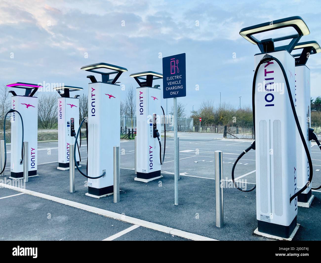 Ionity ultra rapid electric vehicle charging station with six electric
