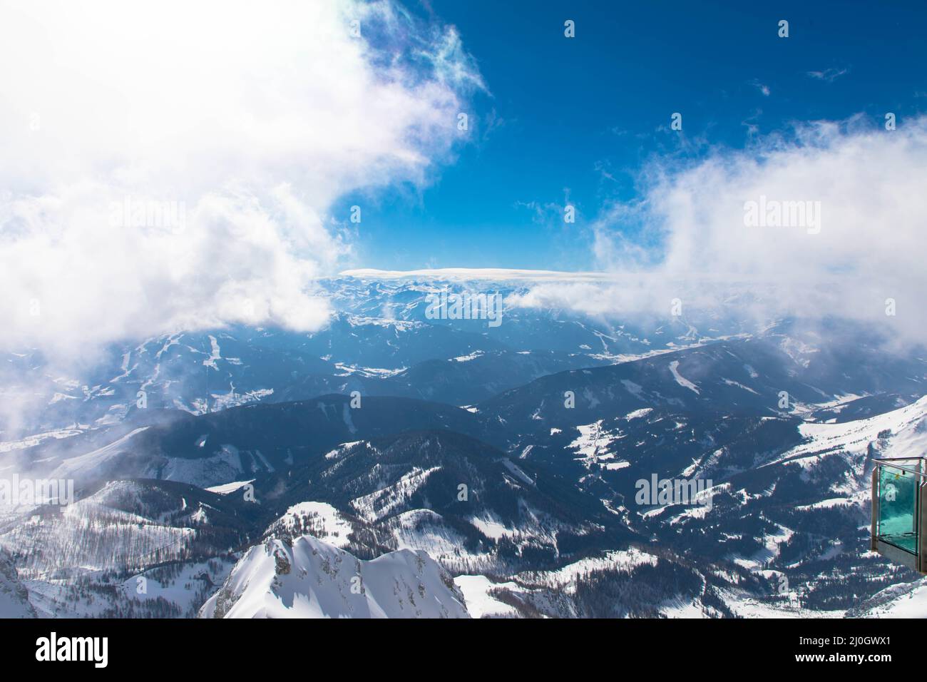 The snowy winter panorama of the Dachstein Alps. The Dachstein is the ...