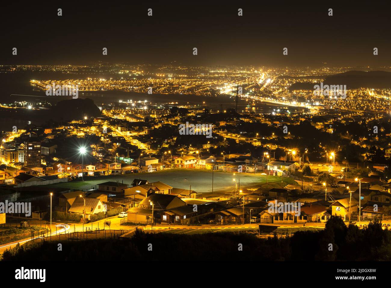 Photo of night city in Chile, talcahuano Stock Photo