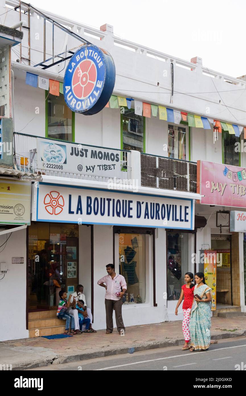Pondicherry, India - July 2016: La Boutique d'Auroville in Nehru Street. Stock Photo
