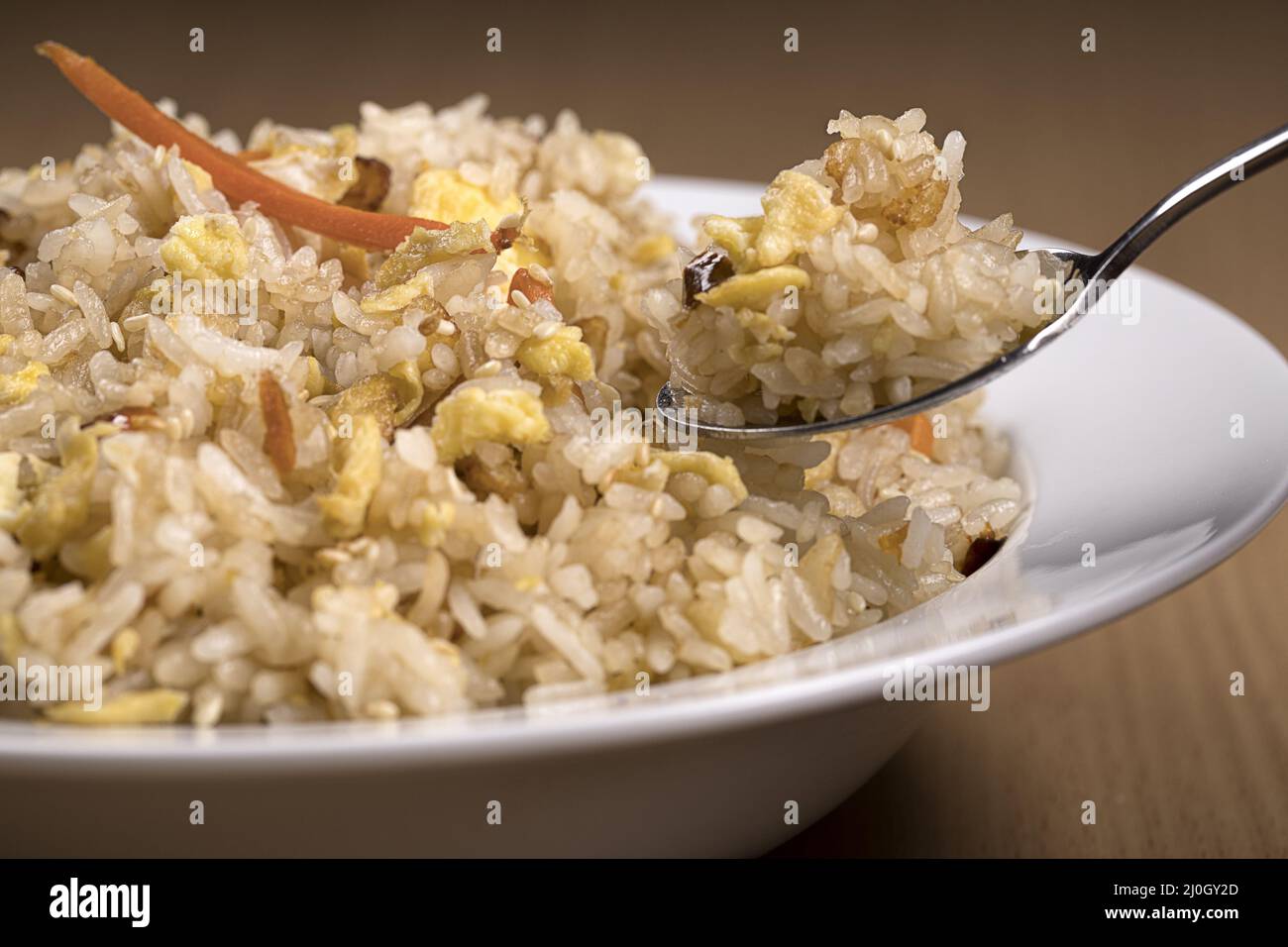 Spoonful of delicious fried rice. Stock Photo