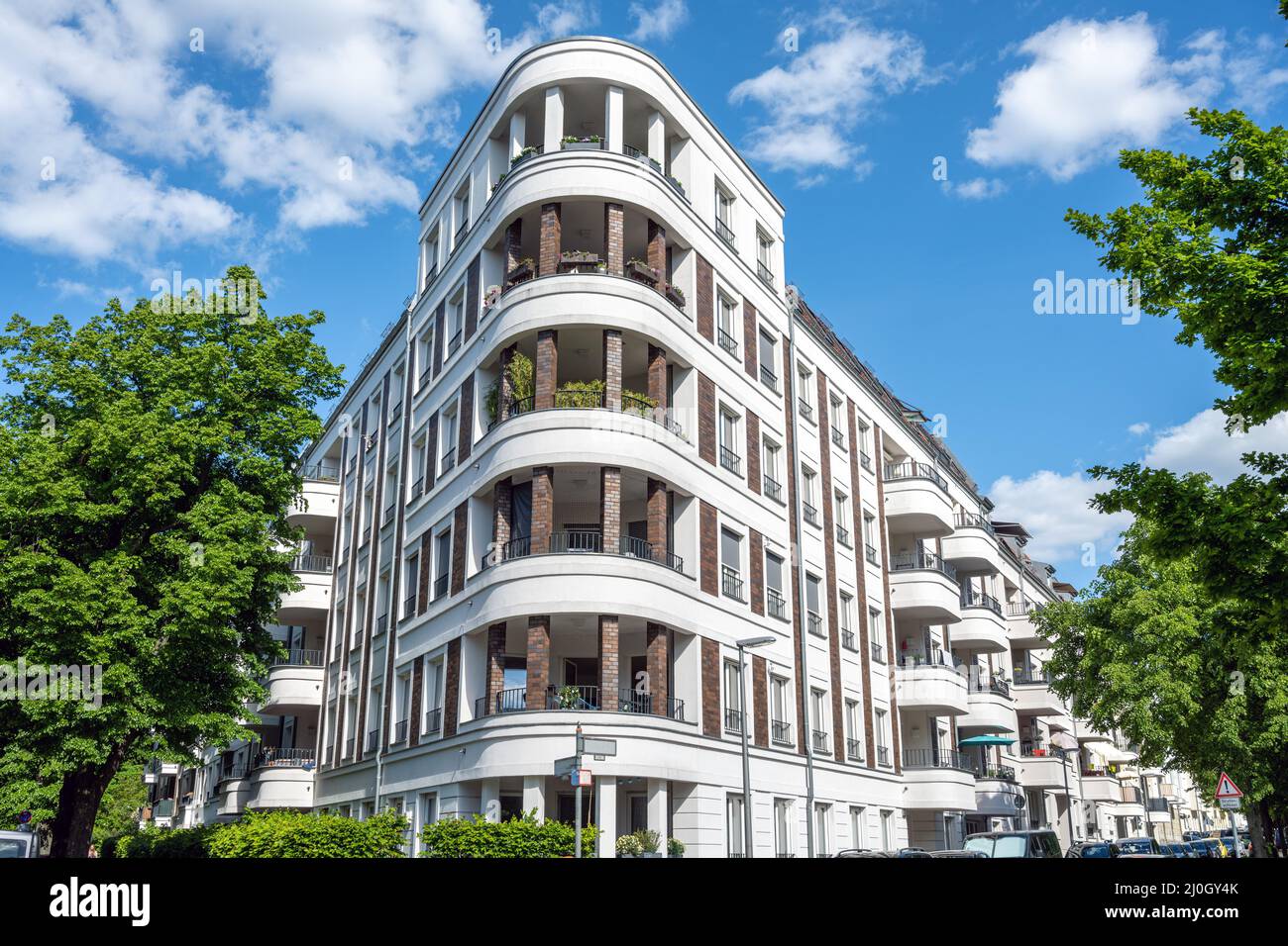 Modern white luxury apartment block seen in Berlin, Germany Stock Photo