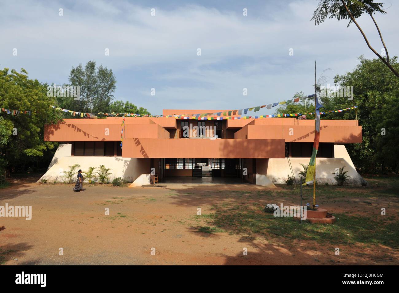Auroville, India - July 2018: The Pavilion of Tibetan culture. Stock Photo