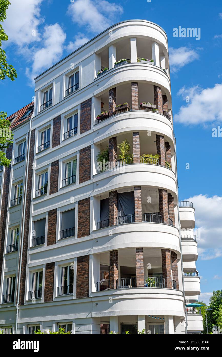 Modern white upscale apartment block seen in Berlin, Germany Stock Photo