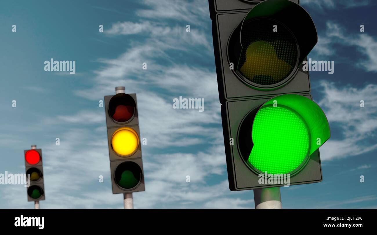 Traffic lights green red yellow Stock Photo