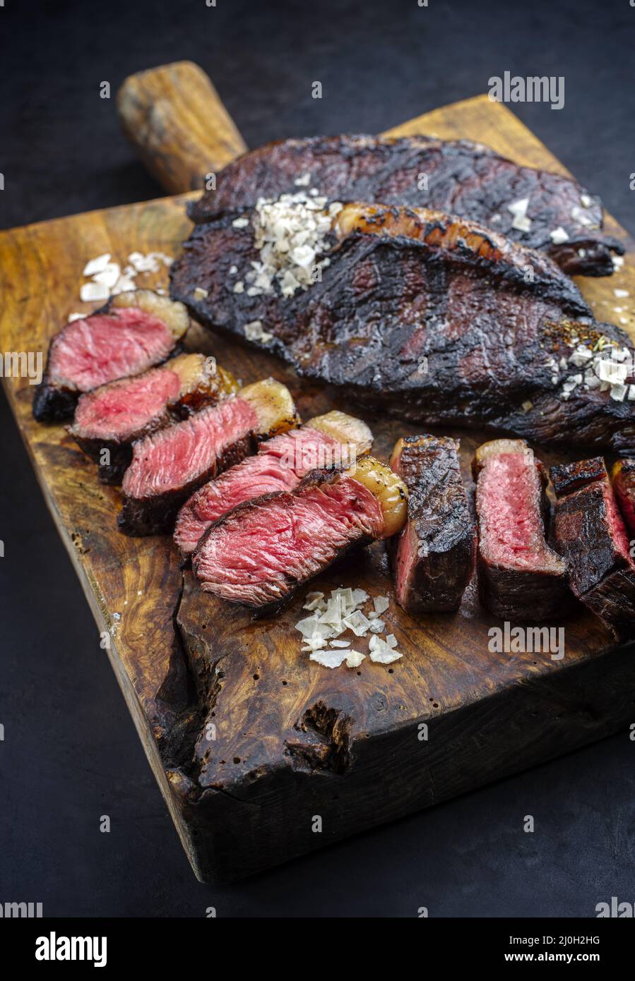 Traditional barbecue dry aged wagyu Brazilian picanha steaks from the