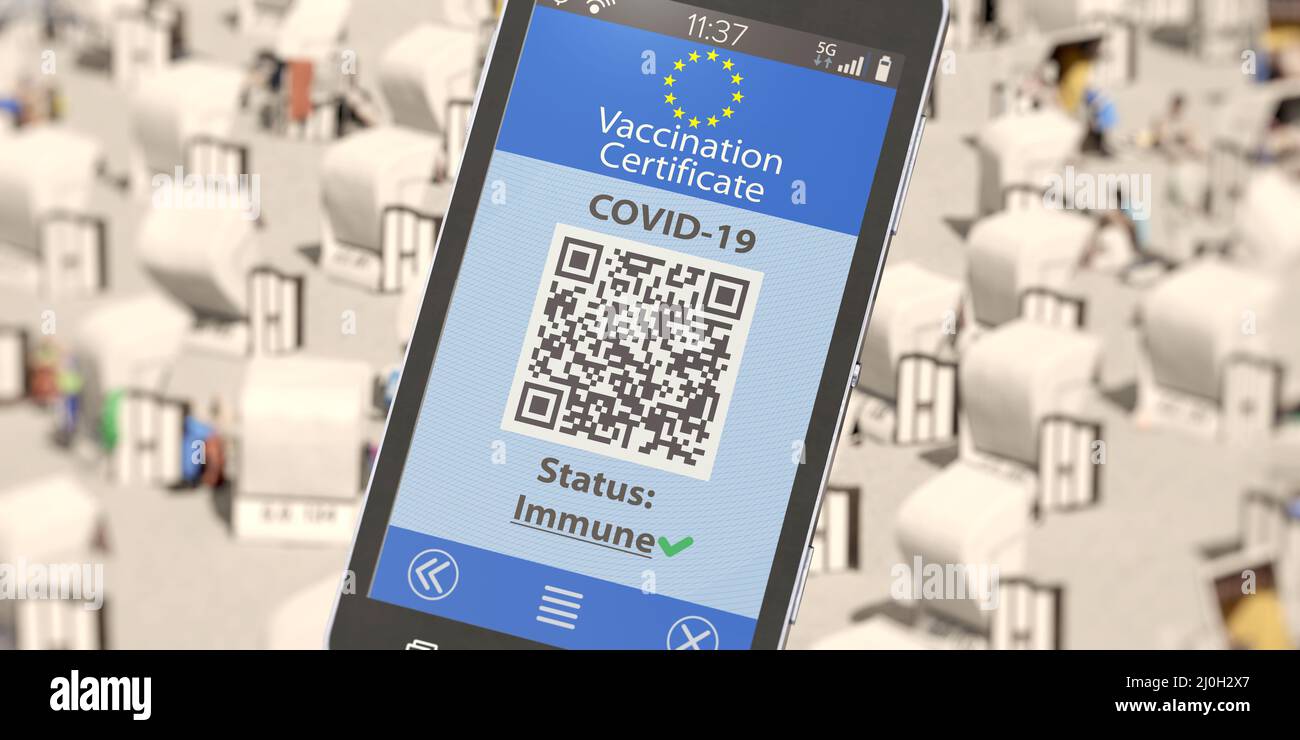 Digital vaccination certificate (Covid-19) is displayed on smartphone Stock Photo