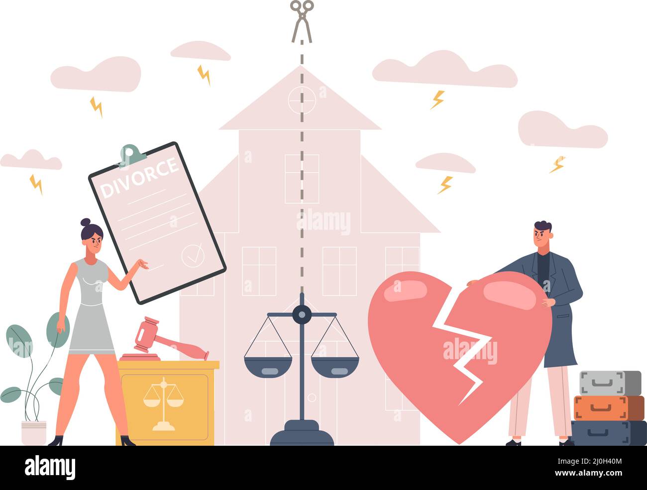 Family breakup, property division, divorce code concept. Husband and